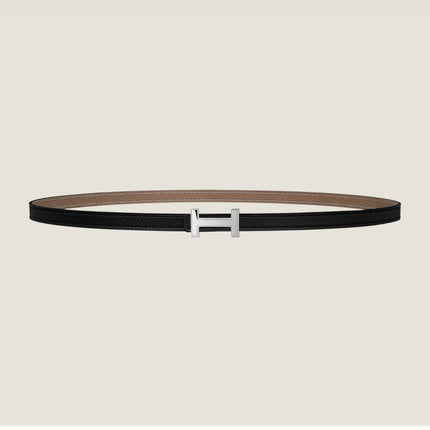 HM FOCUS BUCKLE & REVERSIBLE KHAKI BROWN AND BLACK LEATHER STRAP 13MM SILVER HARDWARE