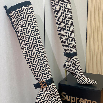 BALMAIN 26S HIGH-TOP BOOTS 105 MM IN BLACK AND WHITE FLYKNIT STYLE 4