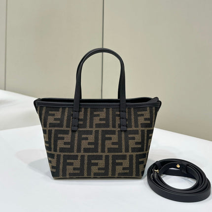 MINI ROLL BAG 15 BLACK MIX BROWN FF JACQUARD FABRIC