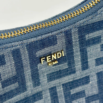 FENDI MEDIUM 27 BAG IN TRUE BLUE MONOGRAM DENIM GOLD HARDWARE