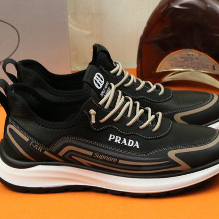 PRA SNEAKER IN BLACK MIX GOLD CALFSKIN AND BREATHABLE MESH