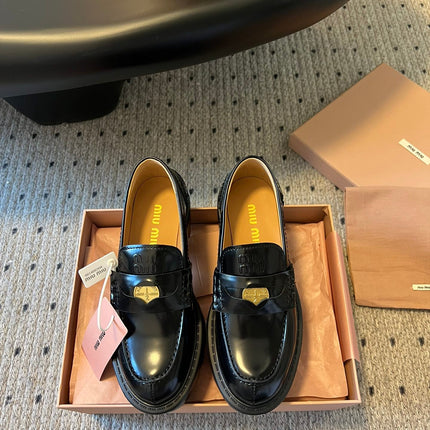 MIUMIU 26S PENNY LOAFERS IN BLACK SHINY CALFSKIN