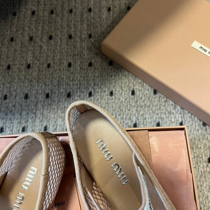 MIUMIU 26S BALLERINAS IN BEIGE MESH FABRIC WITH BOW