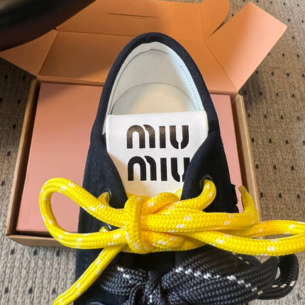 MIUMIU 26S SNEAKERS 50MM IN BLUE BLACK SUEDE