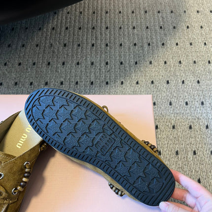 MIUMIU 26S MULES IN OLIVE BROWN SUEDE