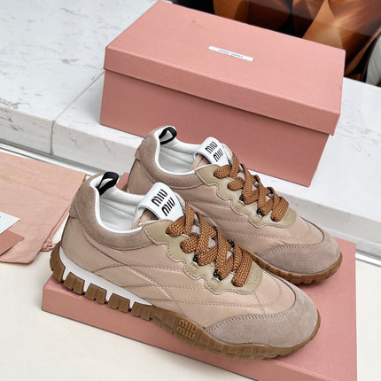 MIUMIU 26S SNEAKERS IN BROWN FABRIC AND SUEDE