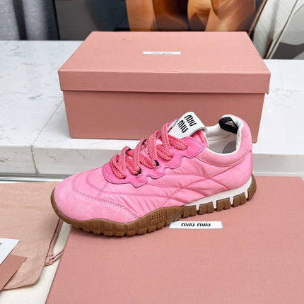 MIUMIU 26S SNEAKERS IN PINK FABRIC AND SUEDE