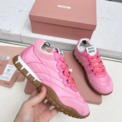 MIUMIU 26S SNEAKERS IN PINK FABRIC AND SUEDE
