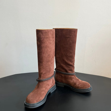 BOTTEGA VENETA 26S TALL BOOTS IN BROWN SUEDE