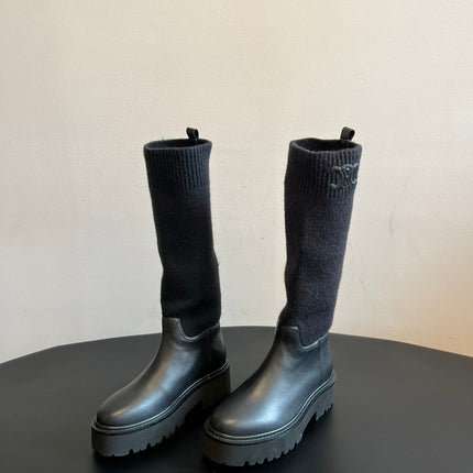CELINE 26S HIGH-TOP BOOTS 60 MM IN BLACK CALFSKIN AND WOOL