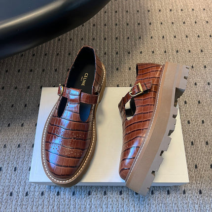 CELINE 26S MARY JANE SHOES 40 MM IN DARK BROWN CALFSKIN