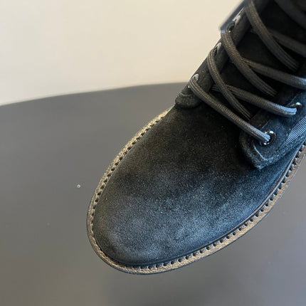 CELINE 26S MARGARET COMBAT BOOT 45 MM IN BLACK CANVAS AND SUEDE