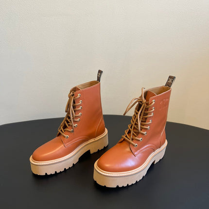 CELINE 26S MARGARET COMBAT BOOT 45 MM IN BURNT ORANGE CALFSKIN