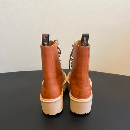 CELINE 26S MARGARET COMBAT BOOT 45 MM IN BURNT ORANGE CALFSKIN
