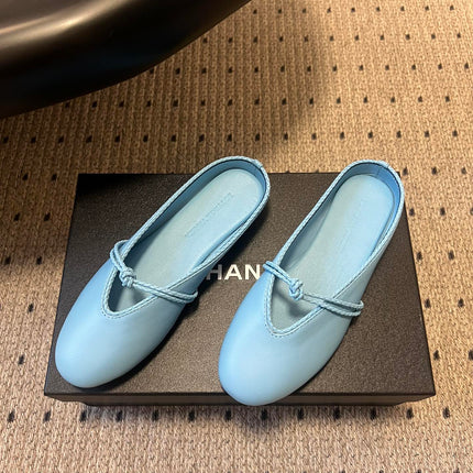 BOTTEGA VENETA 26S FLAT MULES IN BLUE LAMBSKIN