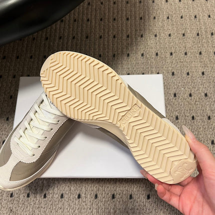 CELINE 26S RACER SNEAKERS IN WHITE SUEDE AND BEIGE GRAY FABRIC
