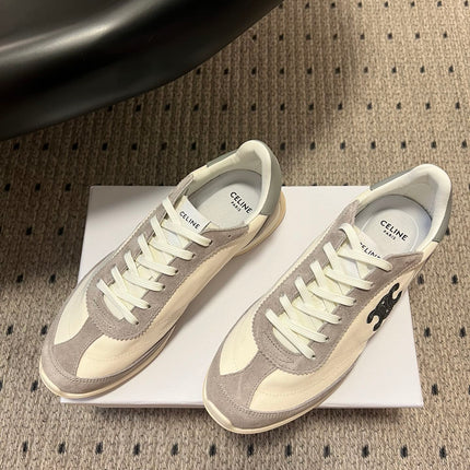 CELINE 26S RACER SNEAKERS IN CREAM WHITE FABRIC AND GRAY SUEDE