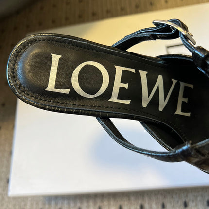 LOEWE 26S ONDA MULE 45MM IN BLACK EMBOSSED CROCODILE CALFSKIN