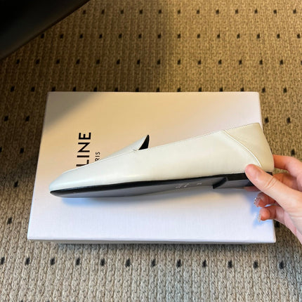 CELINE 26S FLAT LOAFERS IN WHITE LAMBSKIN