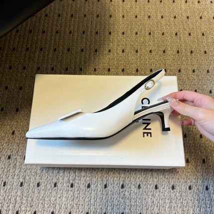 CELINE 26S HIGH-HEEL SLINGBACK 45 MM IN WHITE CALFSKIN