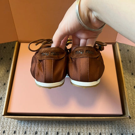 MIUMIU 26S SNEAKERS IN CHOCOLATE BROWN PLUME SATIN