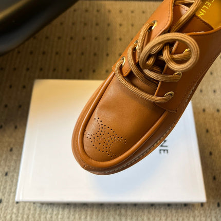 CELINE 26S LACE-UP LOAFERS IN BROWN CALFSKIN