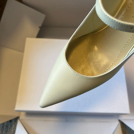 DIOR 26S SLINGBACK PUMP 90MM IN CREAM WHITE CALFSKIN GOLD HARDWARE