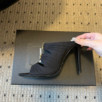 YSL 26S HEELED SANDALS 100 MM IN BLACK FABRIC