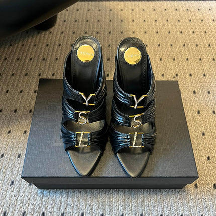 YSL 26S HEELED SANDALS 100 MM IN BLACK LAMBSKIN