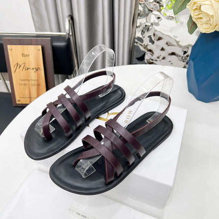 THE ROW 26S MINIMAL STRAPPY FLAT SANDALS IN WINE RED CALFSKIN