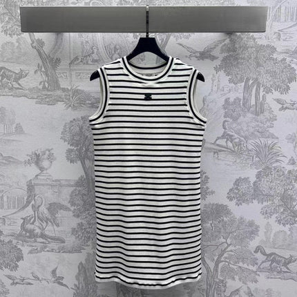 Triomphe Striped Mini Dress Black White Crocheted Cotton