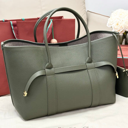 LP GHIERA SHOPPER BAG 40 IN MOSS GREEN CALFSKIN