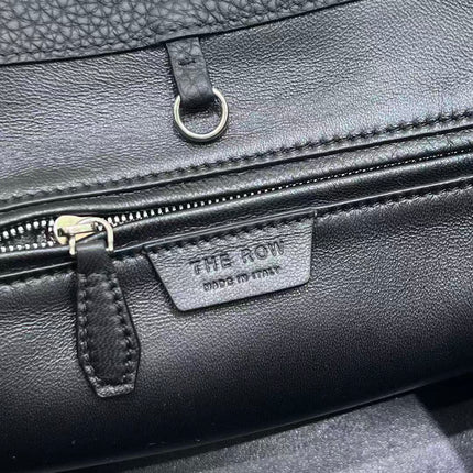 THE ROW ALGER GEOMETRIC SHOULDER BAG 39 IN BLACK CALFSKIN