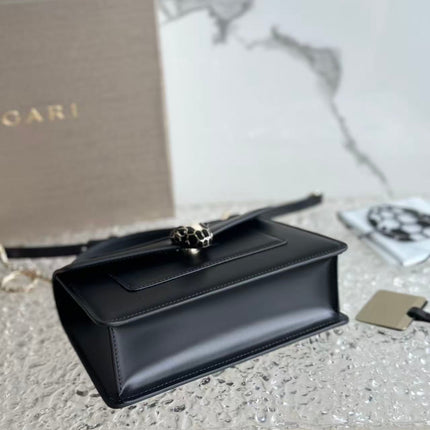 BULGARI SERPENTI FOREVER TOP 19 HANDLE BAG IN BLACK CALFSKIN GOLD HARDWARE