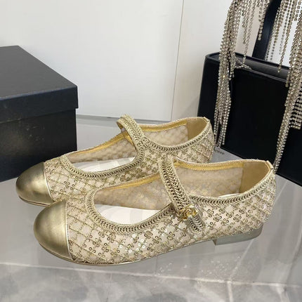 CHANEL 26S MARY JANE IN GOLD SEQUIN