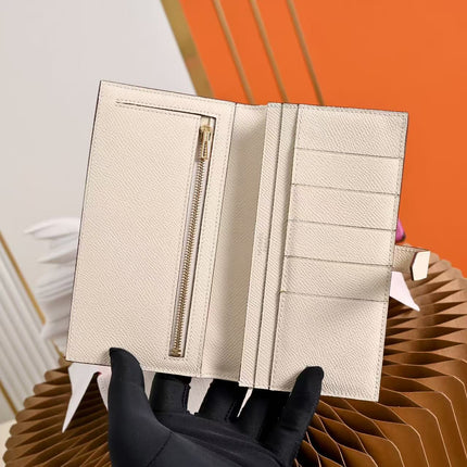 BEARN LONG 17 WALLET IN BEIGE CREAM EPSOM WITH GOLD HARDWARE