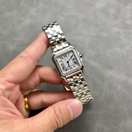 CARTIER WATCH IN SILVER TONE WITH DIAMOND-SET BEZEL & METAL BRACELET