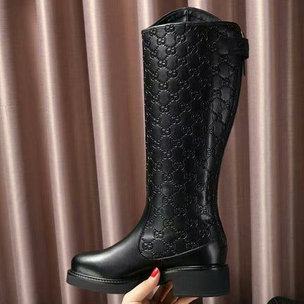 GUCCI 26S GUCCISSIMA TALL RIDING BOOTS IN BLACK GG CALFSKIN