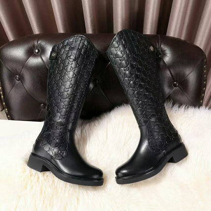 GUCCI 26S GUCCISSIMA TALL RIDING BOOTS IN BLACK GG CALFSKIN