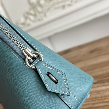 HM 26S BOLIDE HANDBAG 25 IN DENIM BLUE GRAINED CALFSKIN