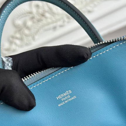 HM 26S BOLIDE HANDBAG 25 IN DENIM BLUE GRAINED CALFSKIN