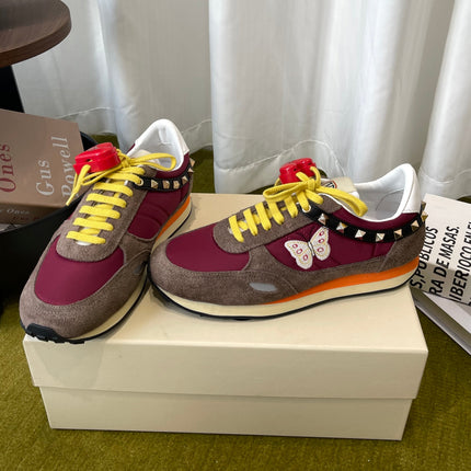 VALENTINO 26S SNEAKERS IN BURGUNDY AND BROWN SUEDE WITH BUTTERFLY EMBROIDERY
