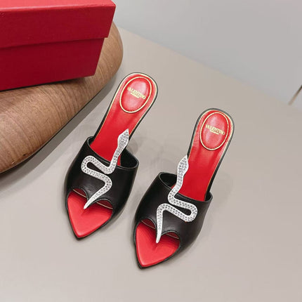 VALENTINO 26S HIGH HEEL MULES 100 MM IN BLACK AND RED LINING CALFSKIN
