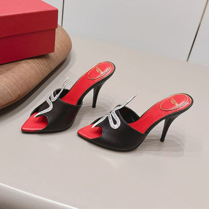 VALENTINO 26S HIGH HEEL MULES 100 MM IN BLACK AND RED LINING CALFSKIN