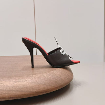 VALENTINO 26S HIGH HEEL MULES 100 MM IN BLACK AND RED LINING CALFSKIN