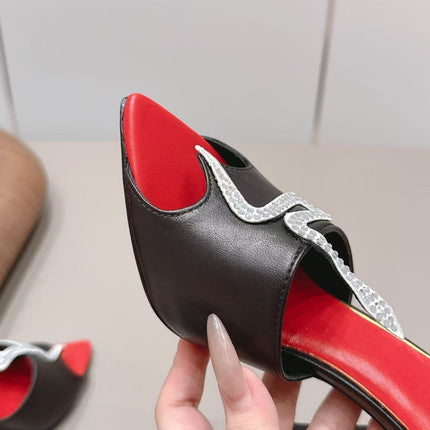 VALENTINO 26S HIGH HEEL MULES 100 MM IN BLACK AND RED LINING CALFSKIN