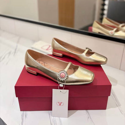 VALENTINO 26S MARY JANE FLATS IN GOLD CLAFSKIN PATENT