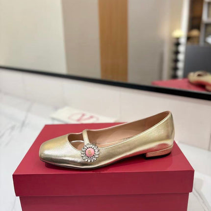 VALENTINO 26S MARY JANE FLATS IN GOLD CLAFSKIN PATENT