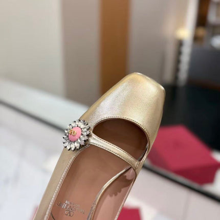 VALENTINO 26S MARY JANE FLATS IN GOLD CLAFSKIN PATENT