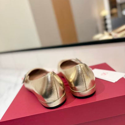 VALENTINO 26S MARY JANE FLATS IN GOLD CLAFSKIN PATENT